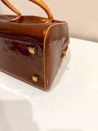 Louis Vuitton Tompkins Square Satchel Handbag Monogram Patent Leather Brown