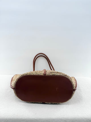 BtoB large tote bag faux leather trim and metallic raffia