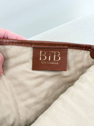 BtoB large tote bag faux leather trim and metallic raffia