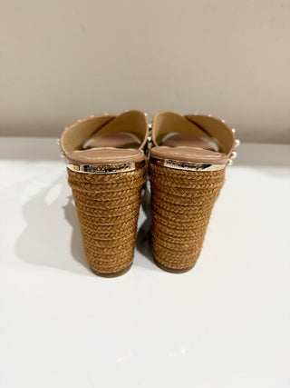 Jimmy Choo Dovina 100 Espadrille Wedge Platform Slide Sandals Beige Womens EU 39