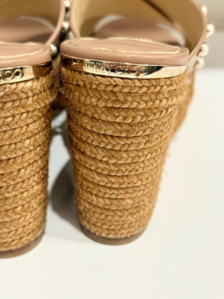 Jimmy Choo Dovina 100 Espadrille Wedge Platform Slide Sandals Beige Womens EU 39