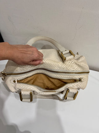 Jimmy Choo Suede Trim Python Embossed Leather Shoulder Top Handle Bag Off White
