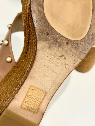 Jimmy Choo Dovina 100 Espadrille Wedge Platform Slide Sandals Beige Womens EU 39