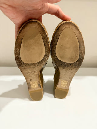 Jimmy Choo Dovina 100 Espadrille Wedge Platform Slide Sandals Beige Womens EU 39