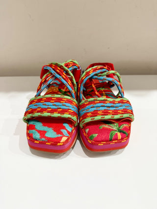 NWT Farm Rio Tropical Embroidered Rope Straps Platform Sandals Women's Orange 5