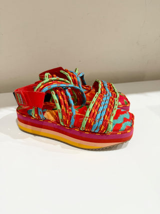 NWT Farm Rio Tropical Embroidered Rope Straps Platform Sandals Women's Orange 5