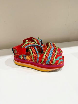 NWT Farm Rio Tropical Embroidered Rope Straps Platform Sandals Women's Orange 5