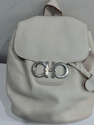Salvatore Ferragamo Leather Small School Drawstring Backpack White / Silver