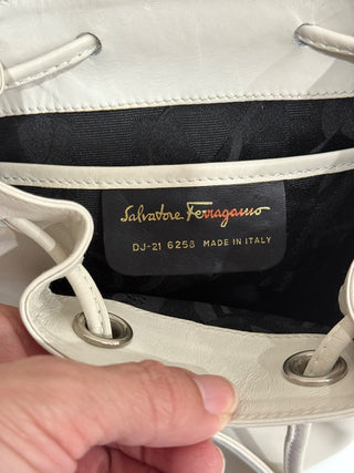 Salvatore Ferragamo Leather Small School Drawstring Backpack White / Silver