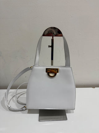 Vintage Celine Gancini Leather Bag White Gold Size Medium With Shoulder Strap