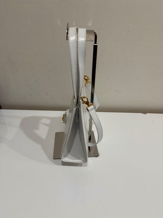 Vintage Celine Gancini Leather Bag White Gold Size Medium With Shoulder Strap