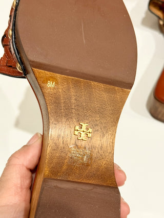 Tory Burch Basketweave Leather Clog Slides Sandals Brick Red Women's Size US 8