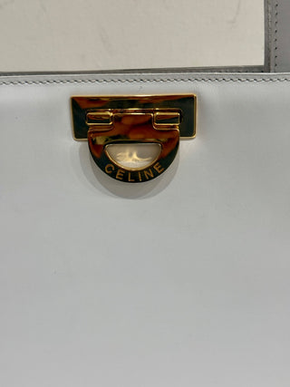 Vintage Celine Gancini Leather Bag White Gold Size Medium With Shoulder Strap