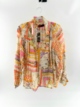 Filomena Fernandez semi sheer print silk blend blouse, 44 IT / US 6