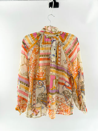 Filomena Fernandez semi sheer print silk blend blouse, 44 IT / US 6