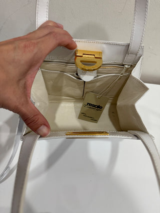 Vintage Celine Gancini Leather Bag White Gold Size Medium With Shoulder Strap