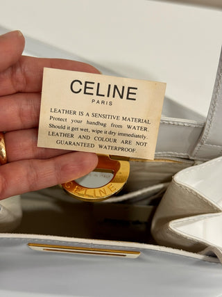 Vintage Celine Gancini Leather Bag White Gold Size Medium With Shoulder Strap