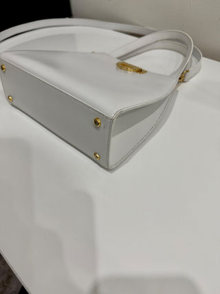 Vintage Celine Gancini Leather Bag White Gold Size Medium With Shoulder Strap