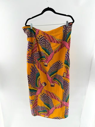 Farm Rio beaded macaw midi skirt, M