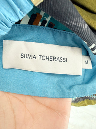 Silvia Tcherassi Aqua and Olive Green Crop Knot Top and Maxi Skirt, top M / bottom S