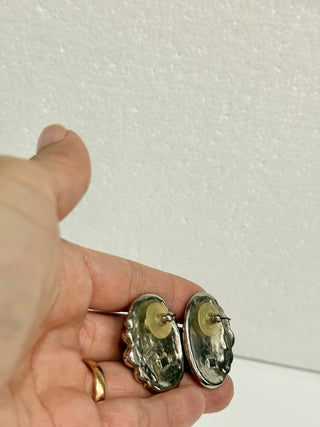 vintage silver earrings with brown stone