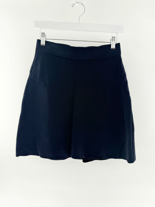 Sandro knit faux wrap mini skirt with buckle, 1/S