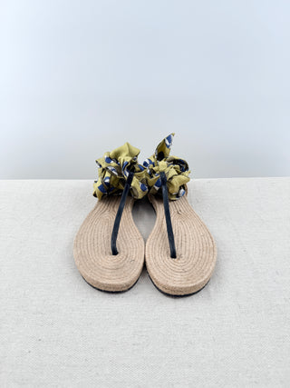Gucci silk wrap espadrille raffia flat sandals, 37