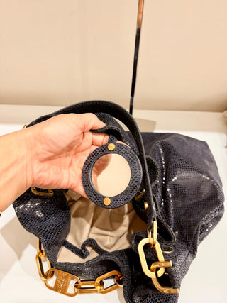 Tory Burch snake print patent leather shoulder bag with chain