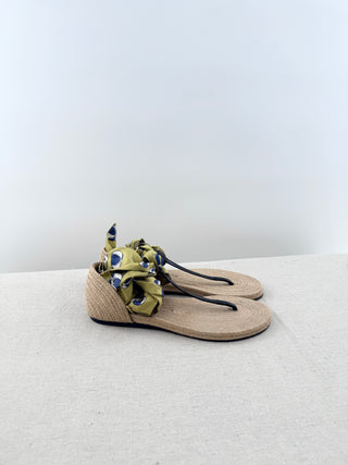 Gucci silk wrap espadrille raffia flat sandals, 37
