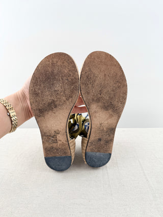 Gucci silk wrap espadrille raffia flat sandals, 37