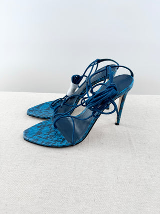 Tamara Mellon snake print leather wrap around high heel sandals, 38