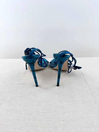 Tamara Mellon snake print leather wrap around high heel sandals, 38