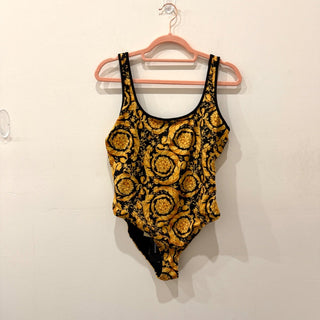 NWT Versace One Piece Lycra Vita Recycled Barocco Allover Swimsuit Yellow 4 / L