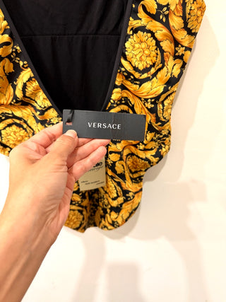 NWT Versace One Piece Lycra Vita Recycled Barocco Allover Swimsuit Yellow 4 / L