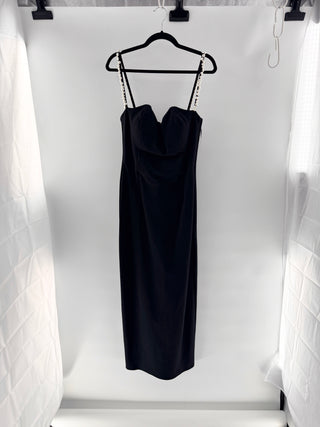 MDCR Maxi dress with structured sweetheart/V bodice and pearl beaded straps, L