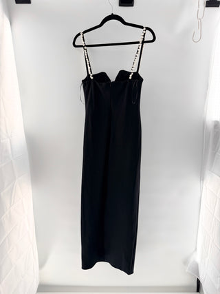 MDCR Maxi dress with structured sweetheart/V bodice and pearl beaded straps, L