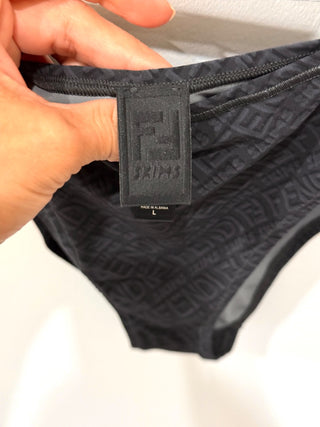 Fendi X Skims Logo Print Bikini Set; Bralette Top & Bikini Bottom Black Women's Size L