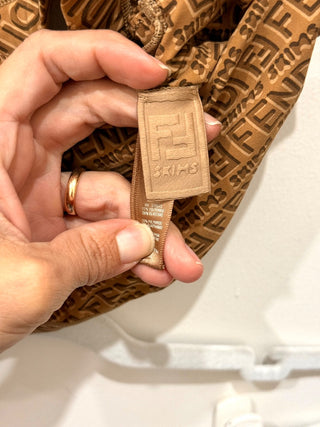 Fendi X Skims Logo Print Bikini Set; Bralette Top & Bikini Bottom Brown Womens L