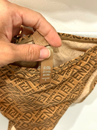 Fendi X Skims Logo Print Bikini Set; Bralette Top & Bikini Bottom Brown Womens L