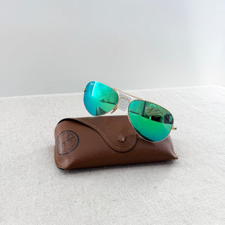 Ray-Ban 3025 112/P9 Gold Frame Polarised Green Mirror Aviator Sunglasses