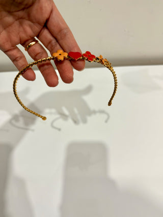 Louis Vuitton Monogram Flower Charm Enamel Gold Tone Braided Chain Headband