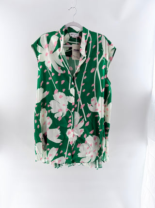 Monse silk flora pleated tunic top, XXL