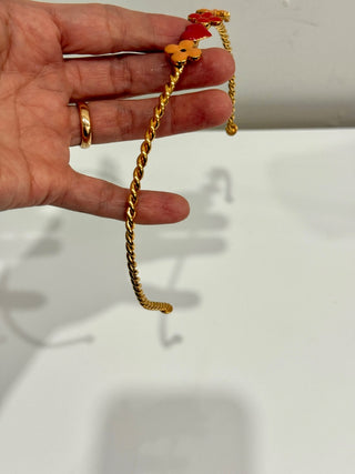 Louis Vuitton Monogram Flower Charm Enamel Gold Tone Braided Chain Headband