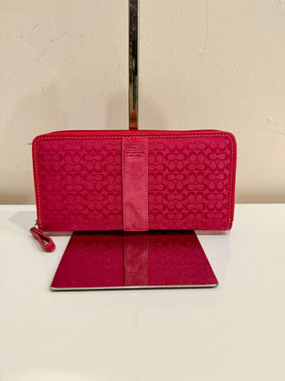 NWT Coach Zip Up Continental Canvas and Suede Wallet Pink