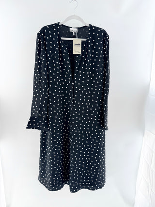Ganni polka dot front zipper midi dress, XL