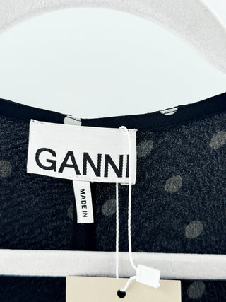 Ganni polka dot front zipper midi dress, XL