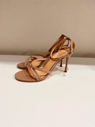 Marion Parke Lillian Nappa Leather Stilettes Strappy Sandals Buff Women's US 7