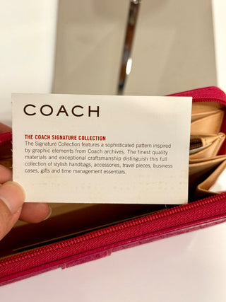 NWT Coach Zip Up Continental Canvas and Suede Wallet Pink