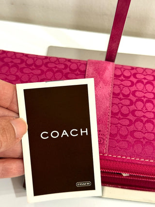 NWT Coach Zip Up Continental Canvas and Suede Wallet Pink