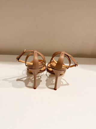 Marion Parke Lillian Nappa Leather Stilettes Strappy Sandals Buff Women's US 7